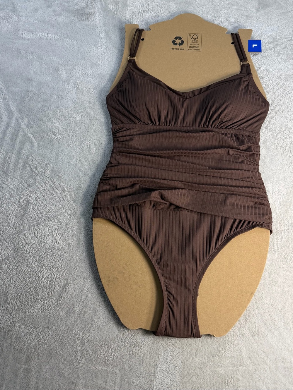 Ellen Tracy Womens Ribbed‎ Ruched Tummy Control One Piece Swimsuit L Solid Brown